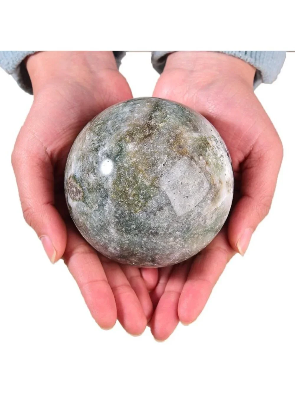 Large Moss Agate Crystal Sphere for Healing & Meditation - Home Decor Ball
